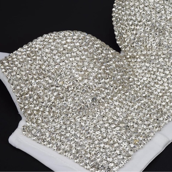 Women's Handmade Rhinestone Diamond Push up Bustier Crop Top Sexy Punk Corset - Picture 7 of 9